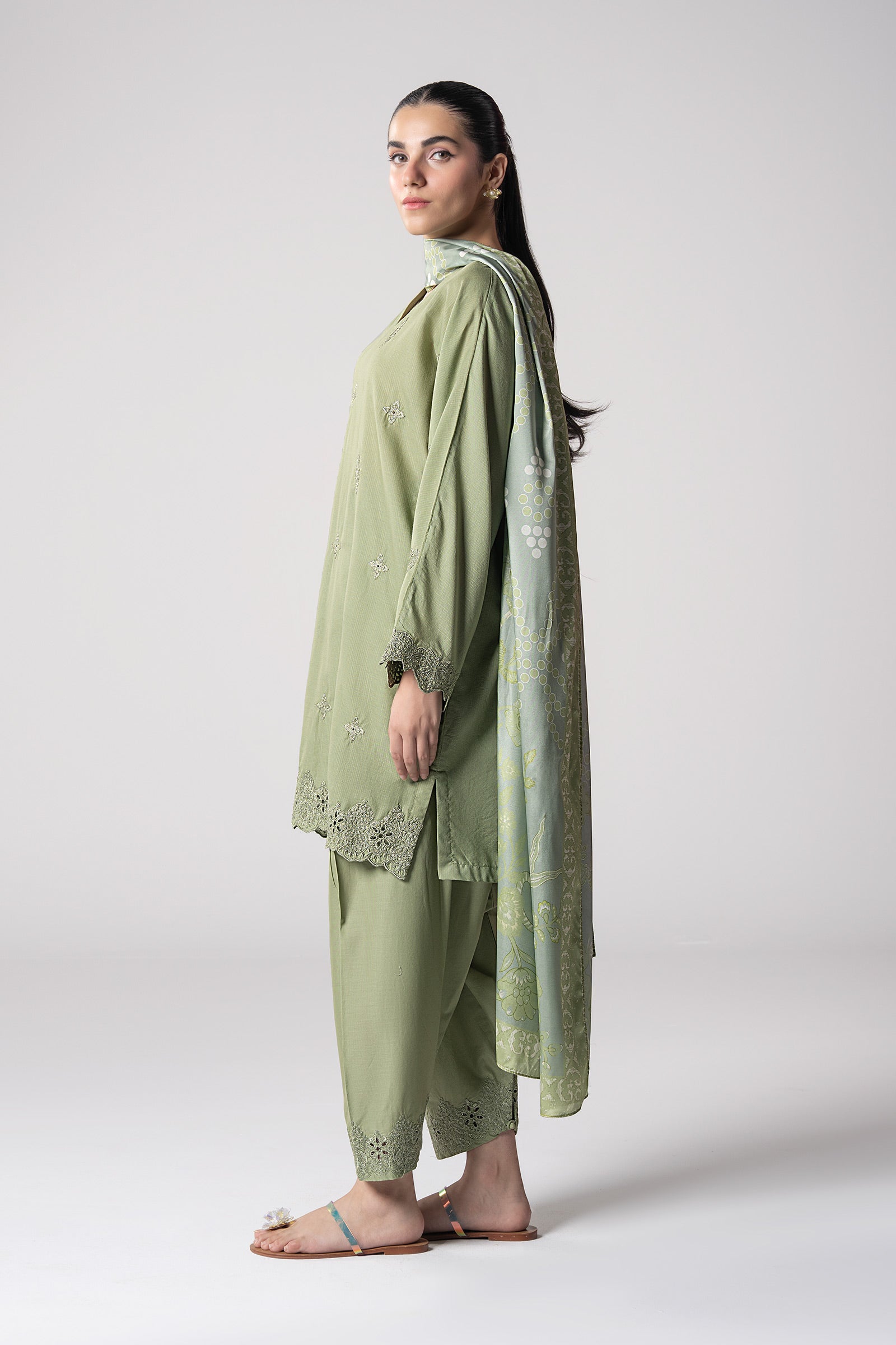 Maria B | Basics RTW | 3 Pc Embroidered Lurex Stripe Suit | MB-CS25-143