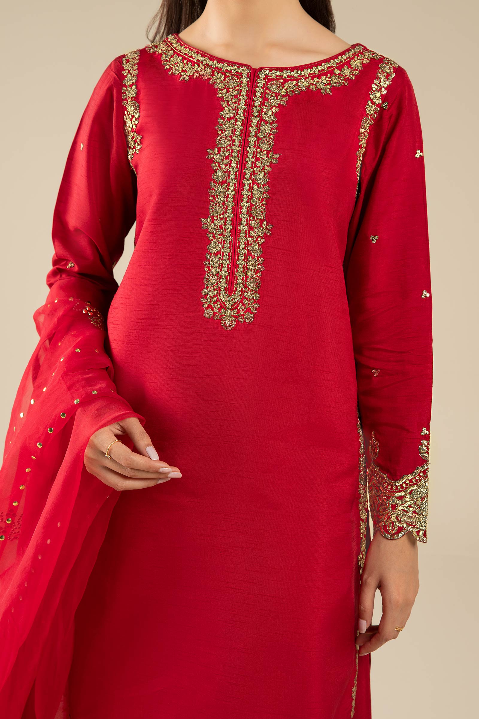 Maria B | Basics RTW | 3 Pc Embroidered Raw Silk Suit | MB-FS25-32