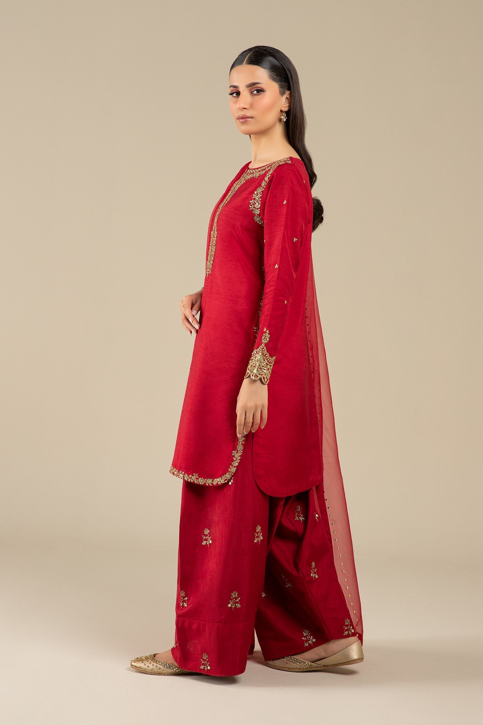 Maria B | Basics RTW | 3 Pc Embroidered Raw Silk Suit | MB-FS25-32