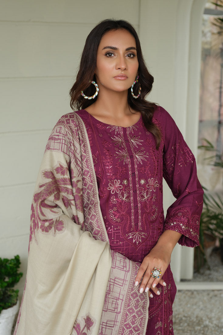 Marjjan | Aangan Embroidered Viscose |  MDS-69 (PLUM)