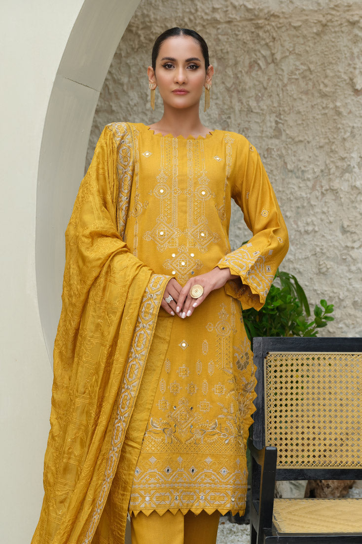 Marjjan | Aangan Embroidered Viscose |  SKC-100 (MUSTARD)