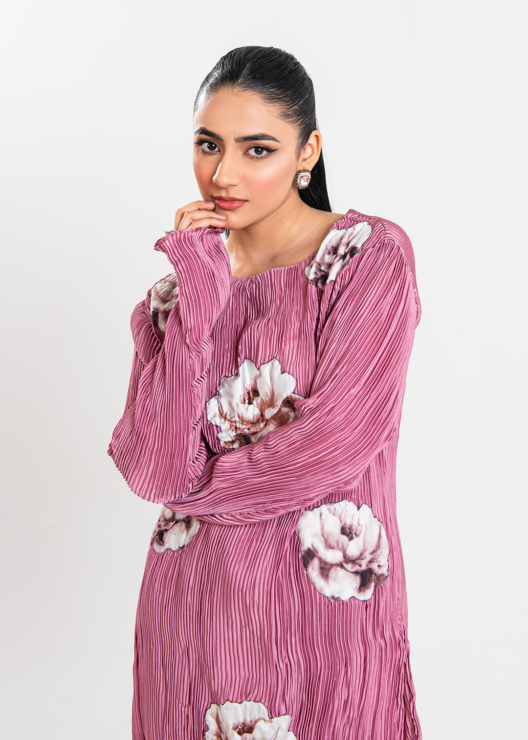 Maria Osama Khan | Claire Pleated Silk | Rosy