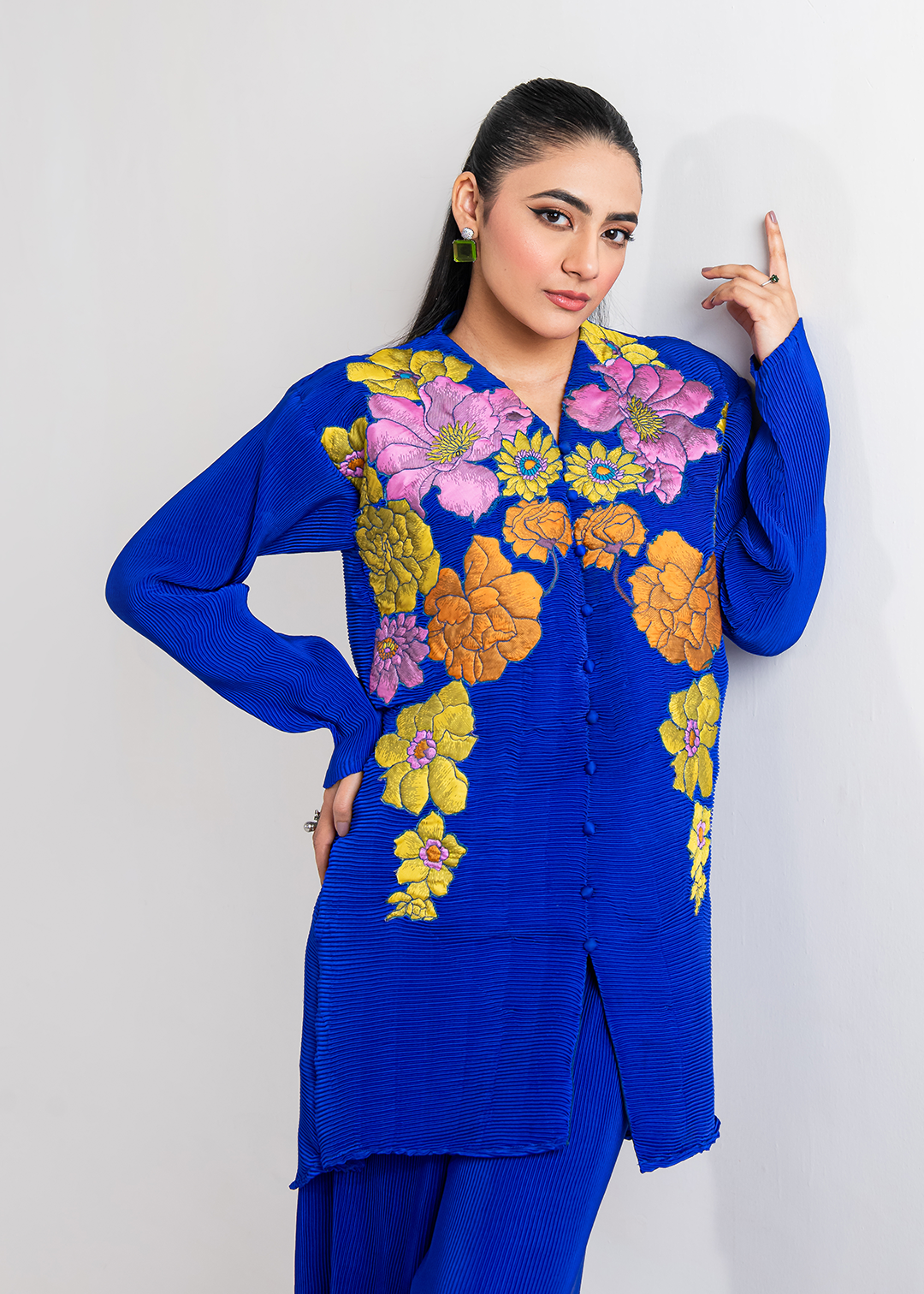 Maria Osama Khan | Claire Pleated Silk | Azure