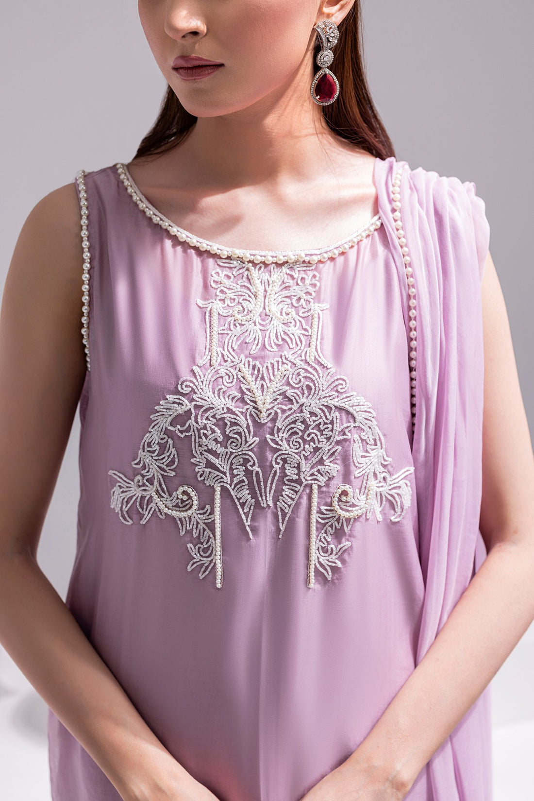 Amani | Aira Festive Wear | ZEEN – Hand Embellished Short Shirt with Slim Fit Shalwar & Chiffon Dupatta