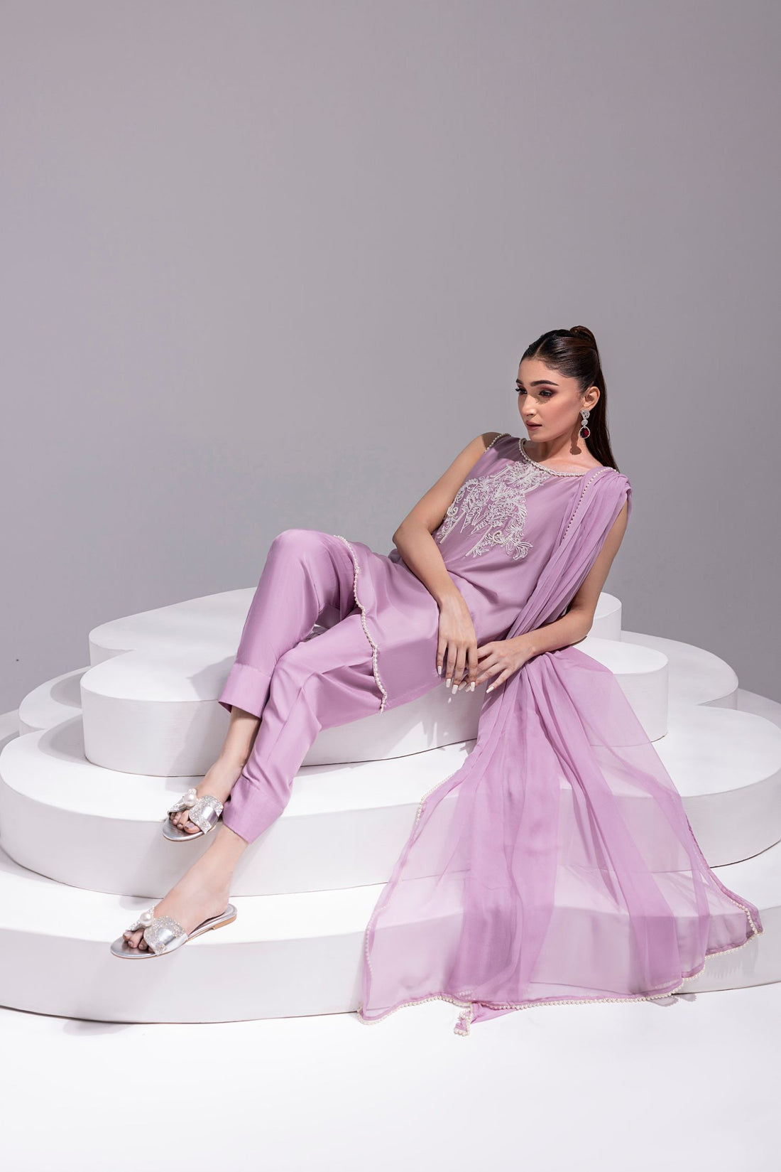 Amani | Aira Festive Wear | ZEEN – Hand Embellished Short Shirt with Slim Fit Shalwar & Chiffon Dupatta