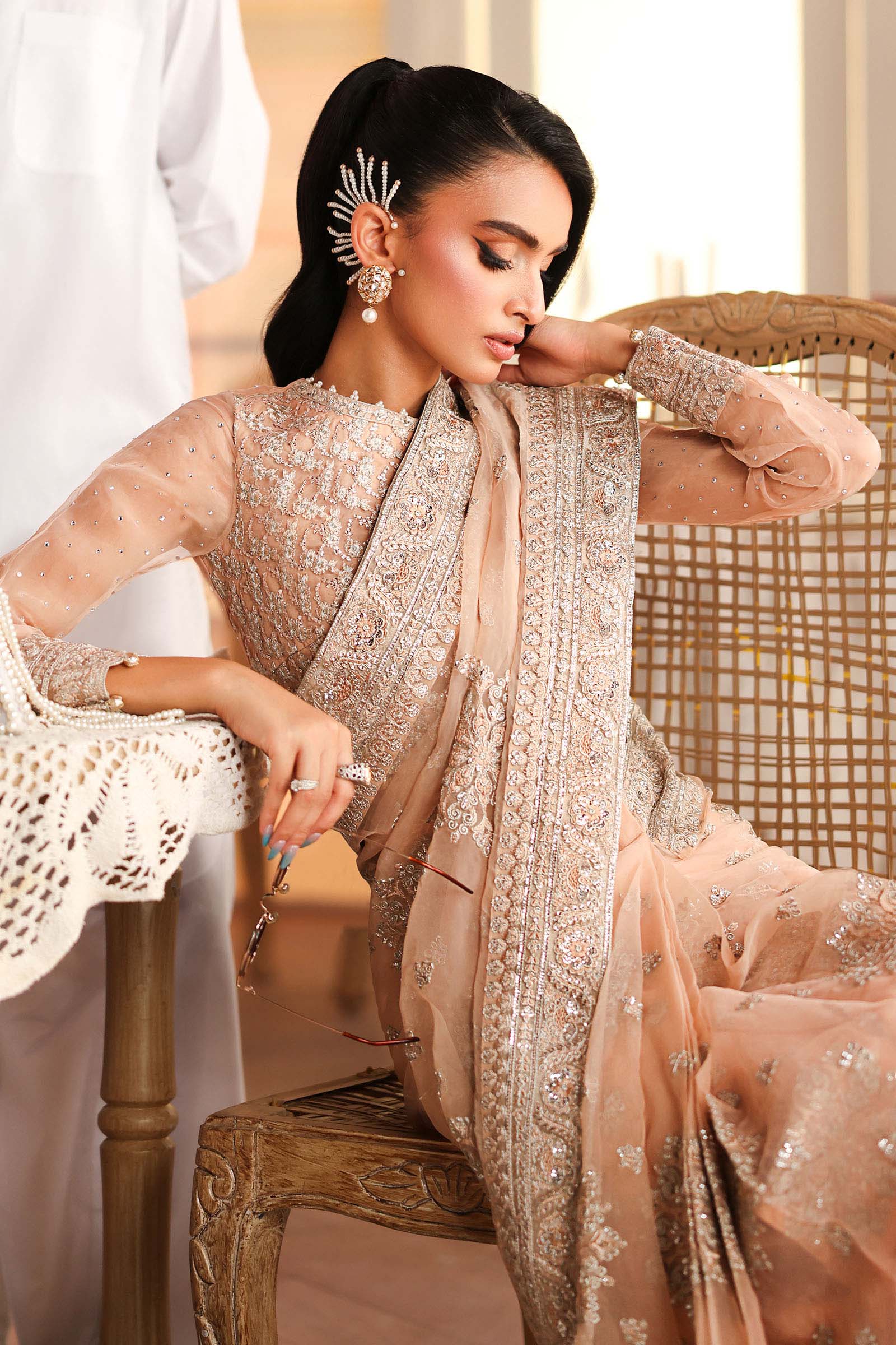 Maria B | Pre Fall Dresses | Embroidered Organza Saree Peach