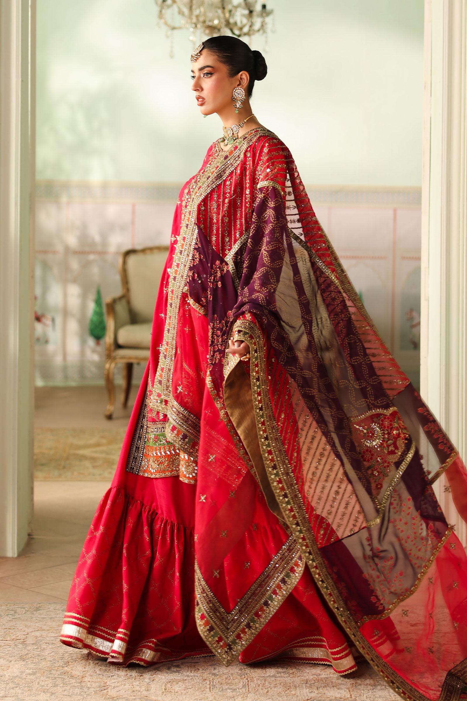 Maria B | Pre Fall Dresses | 3 Piece Embroidered Bamber Raw Silk Suit Carrot Pink