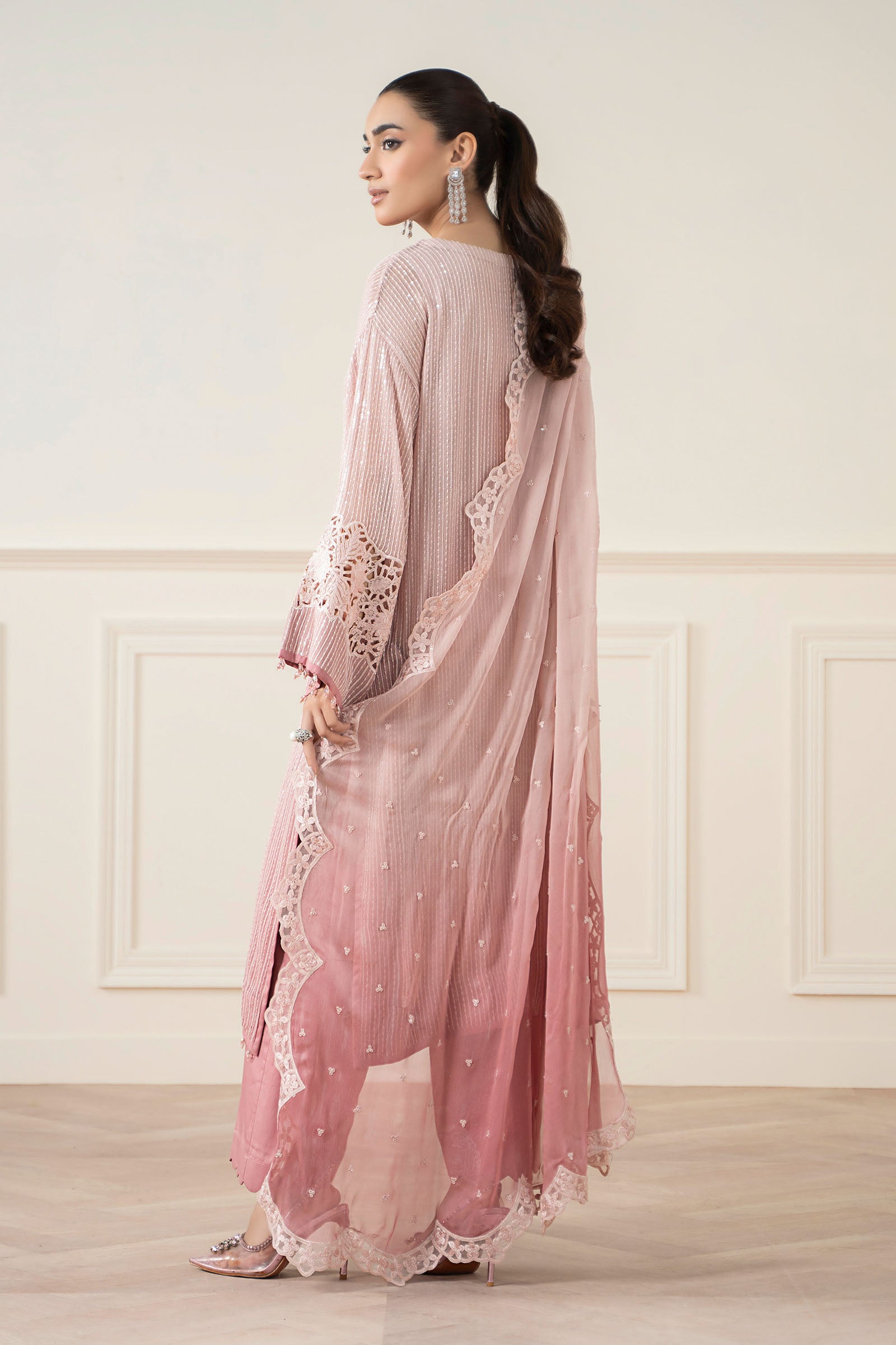 Maria B | Pre Fall Dresses | 3 Piece Embroidered Chiffon Suit Pink