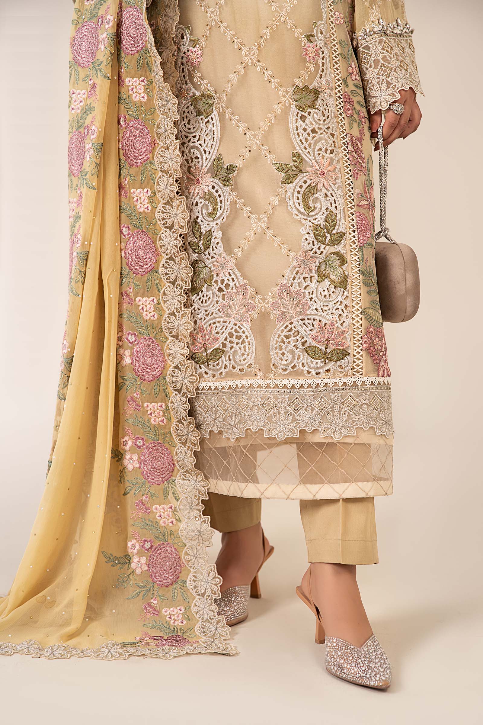 Maria B | Pre Fall Dresses | 3 Piece Embroidered Chiffon Suit Yellow