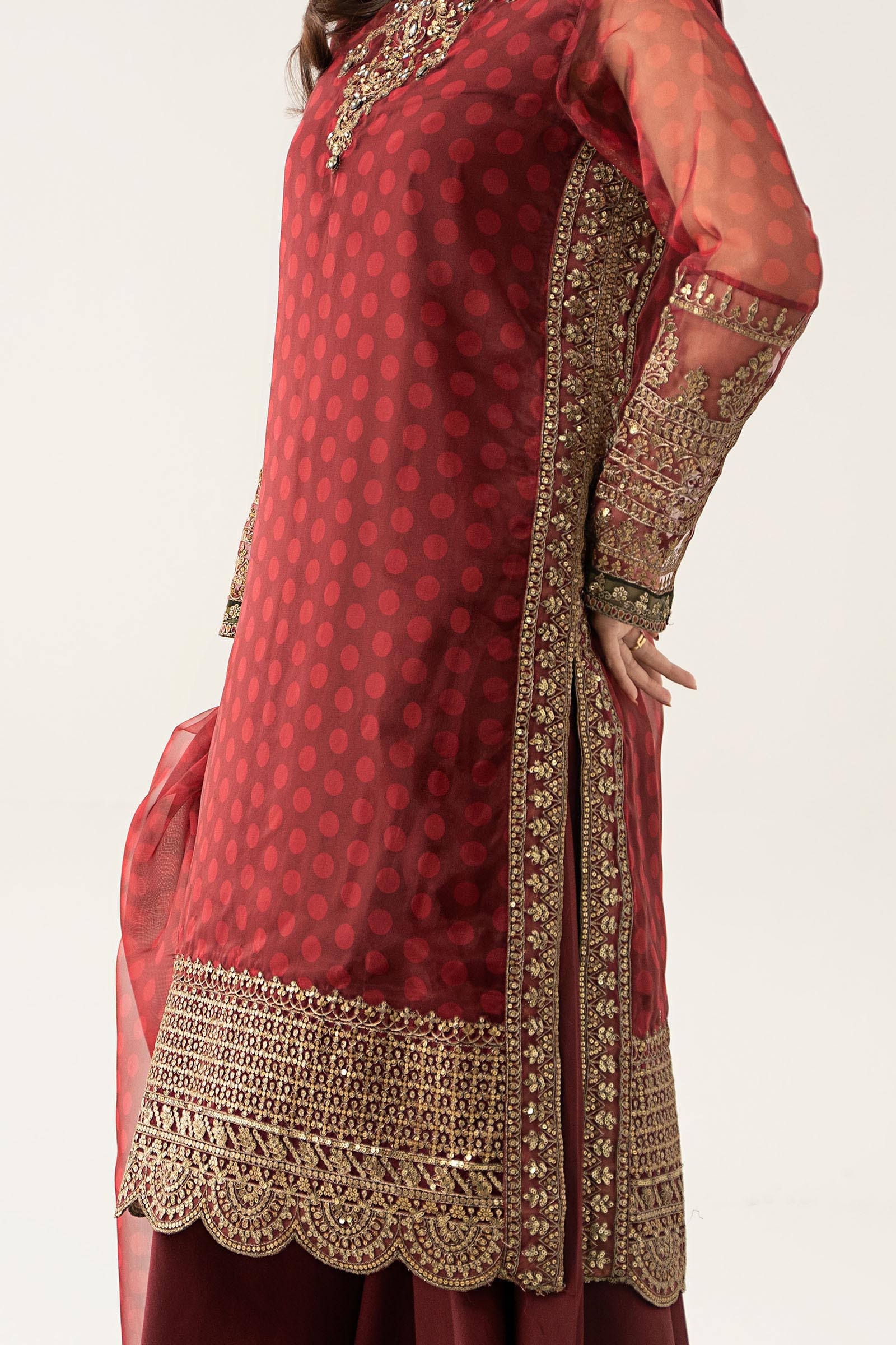 Maria B | Pre Fall Dresses | 3 Piece Embroidered Suit Marron