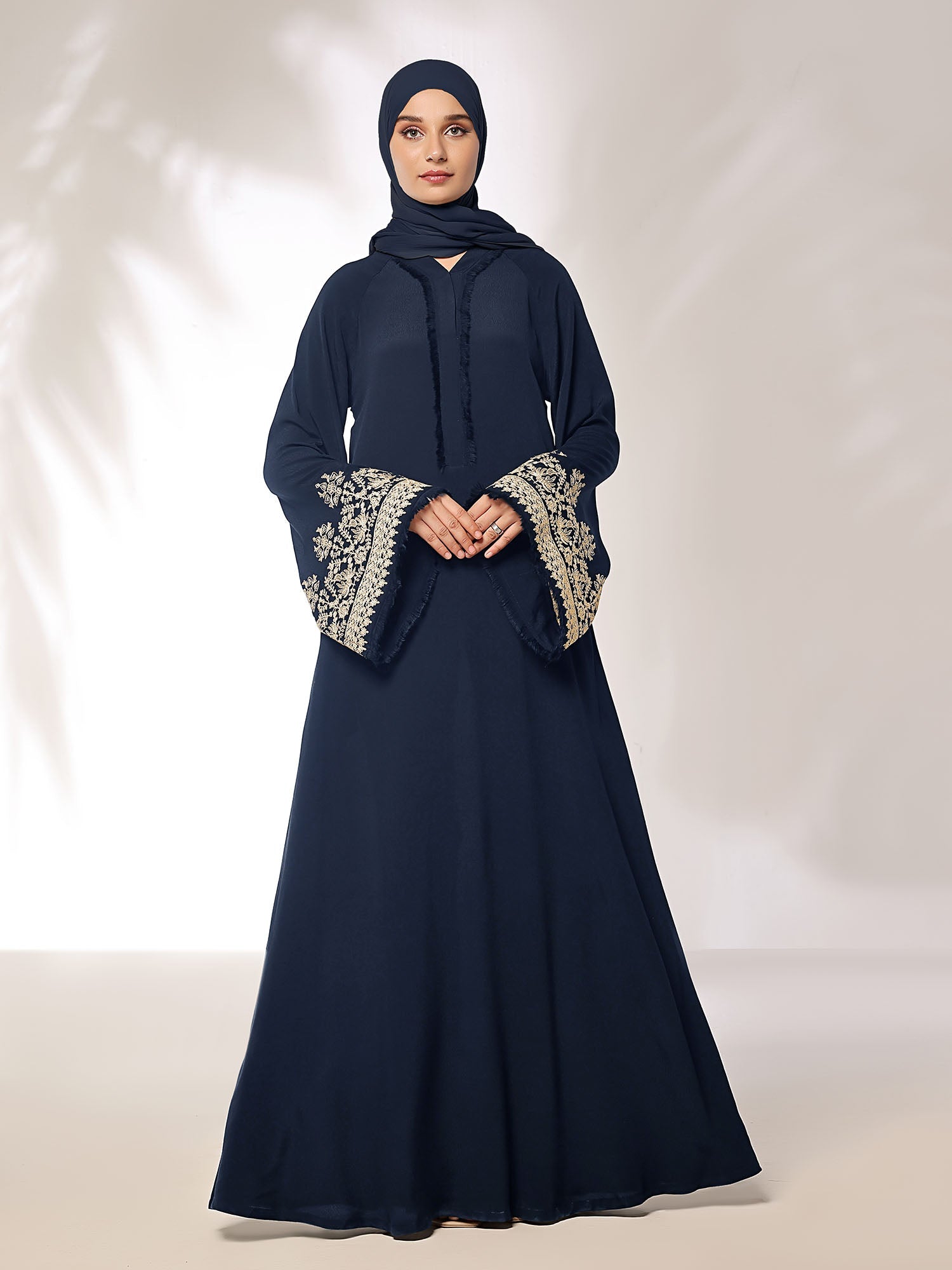 Stitched Blossoms Navy Abaya