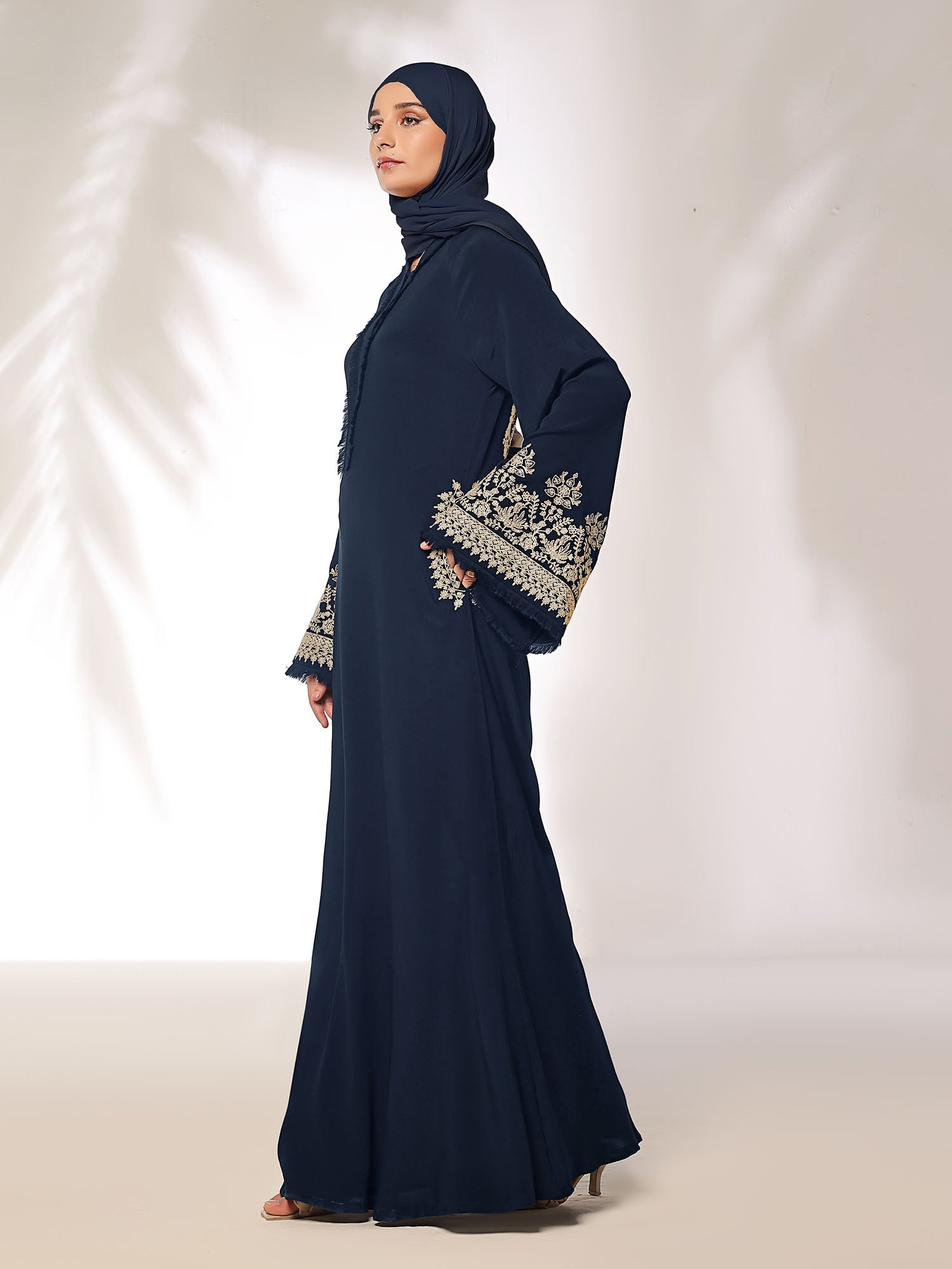Stitched Blossoms Navy Abaya