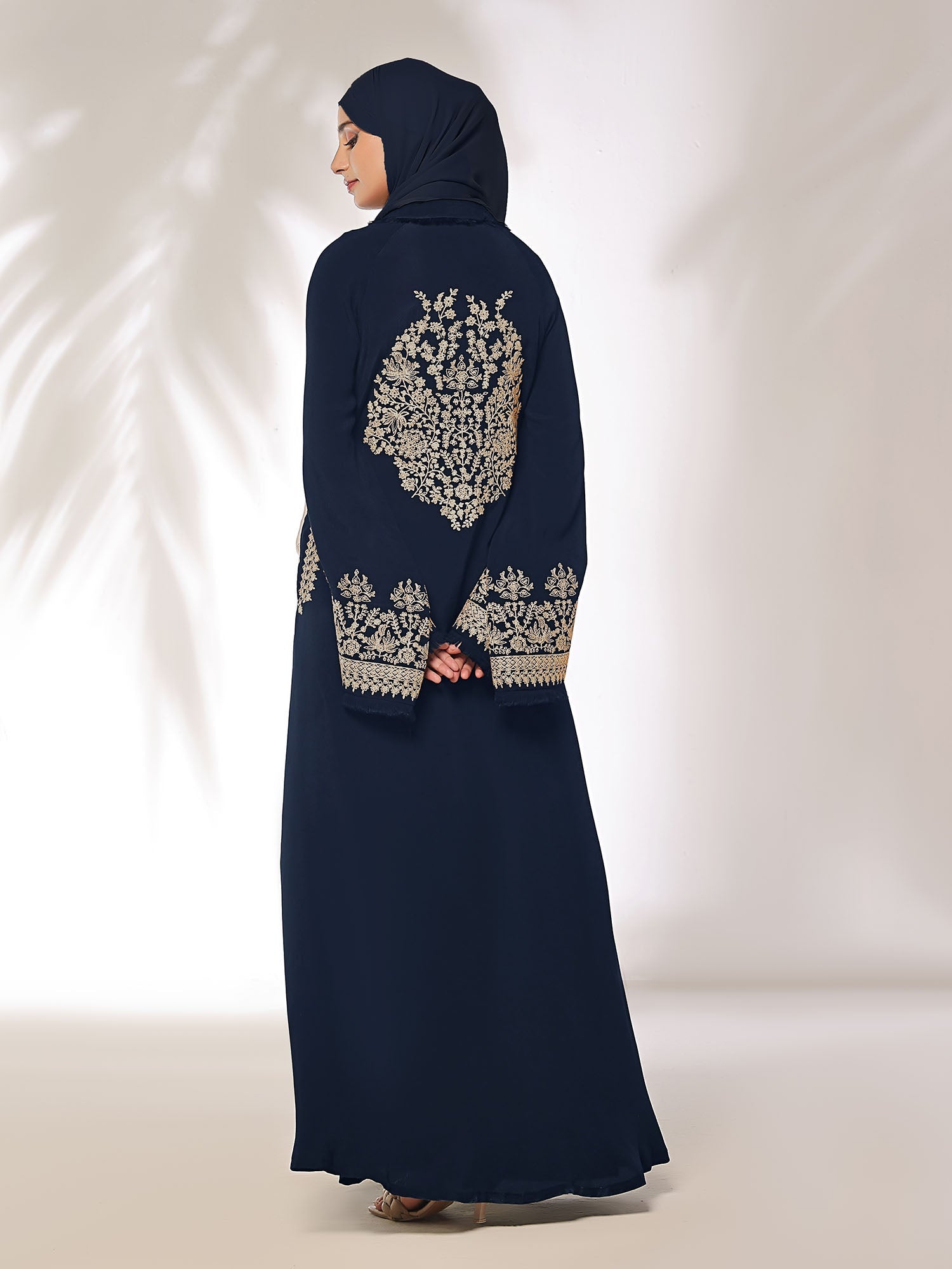 Stitched Blossoms Navy Abaya