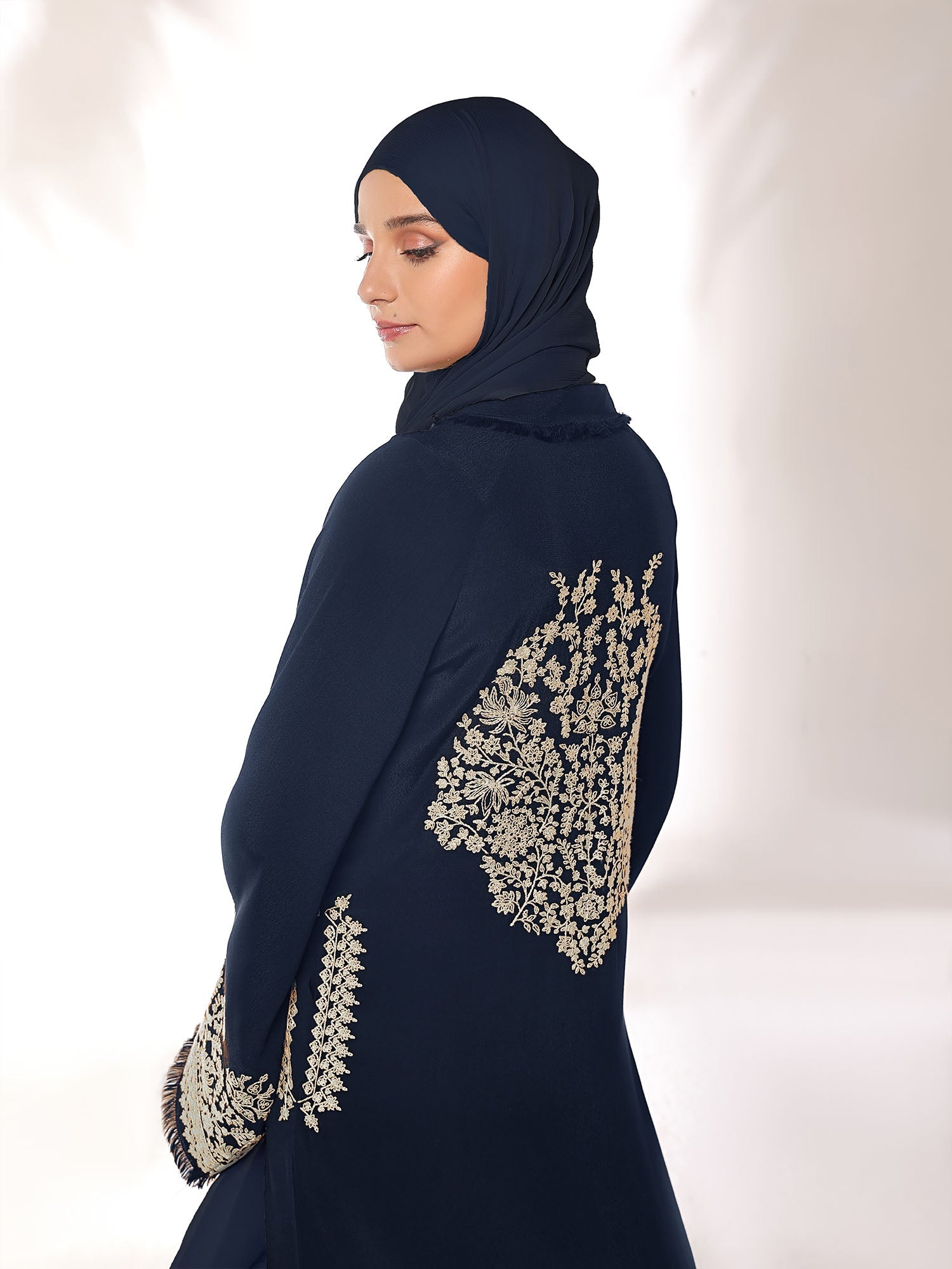 Stitched Blossoms Navy Abaya