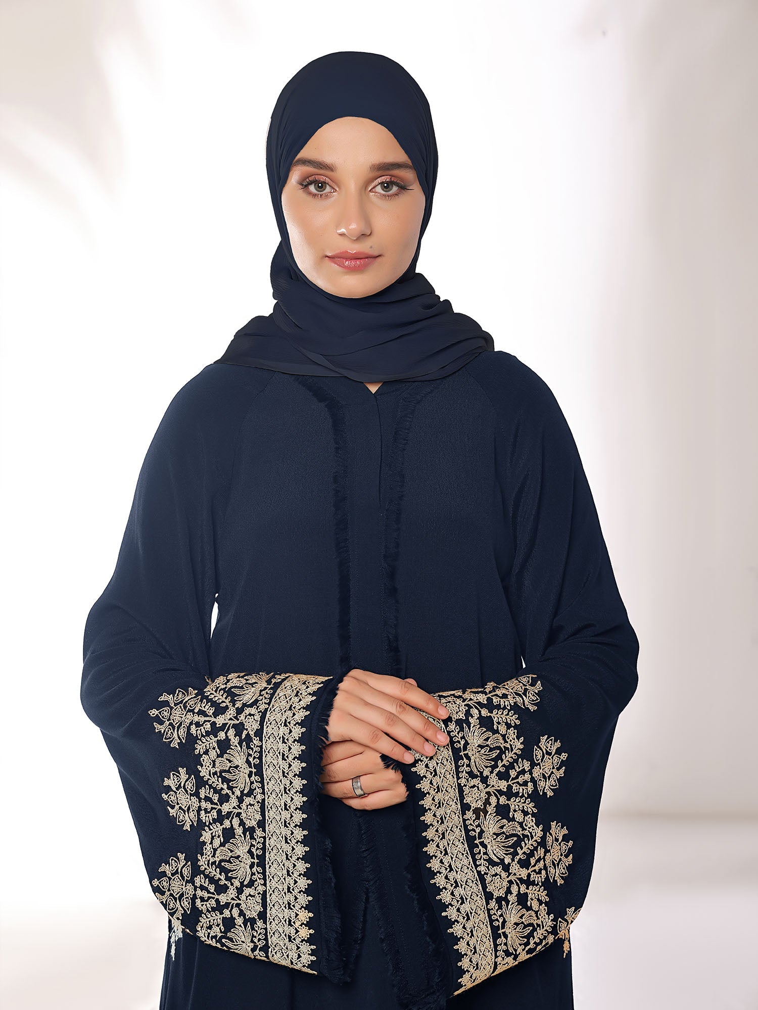 Stitched Blossoms Navy Abaya