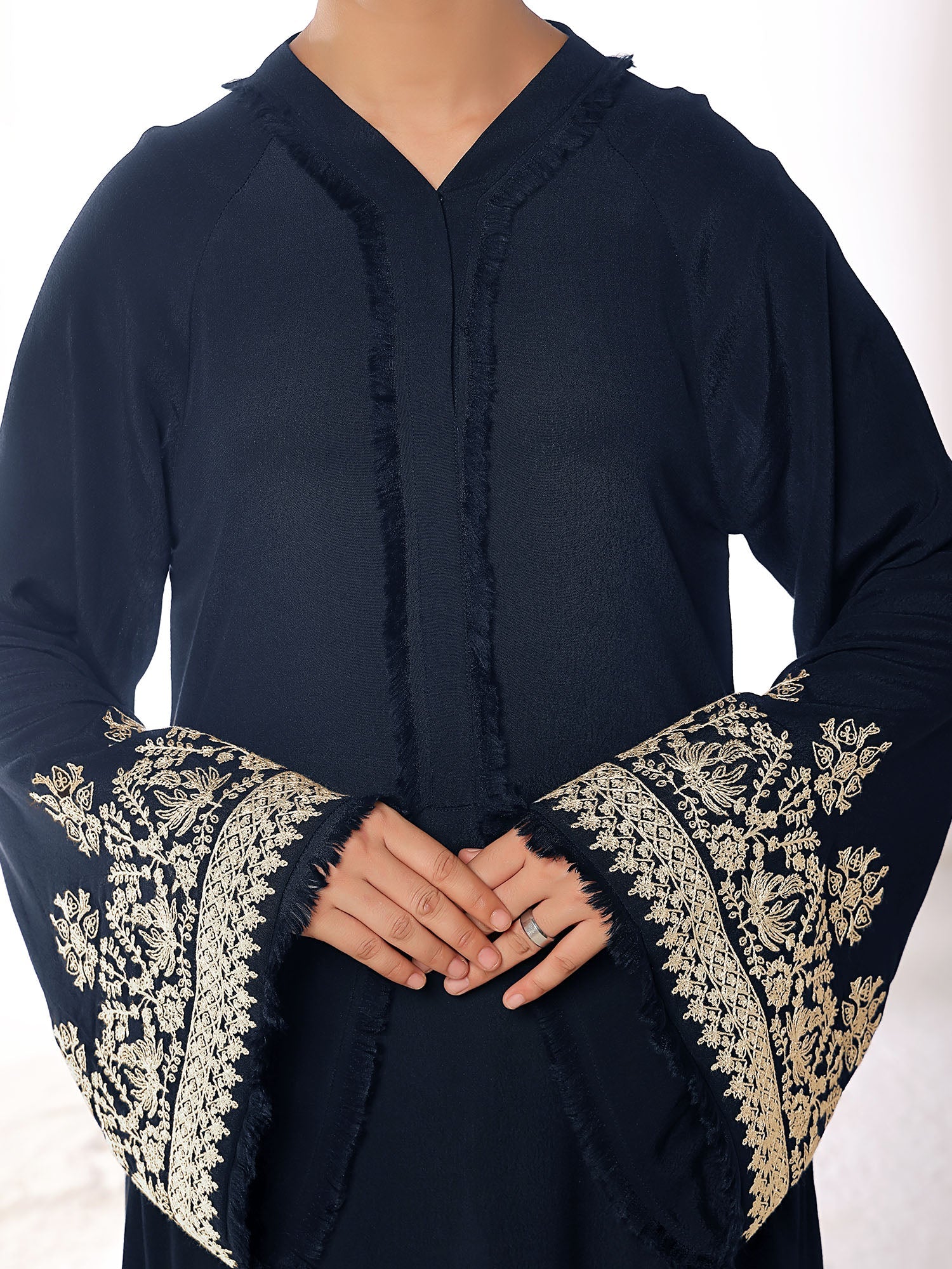 Stitched Blossoms Navy Abaya