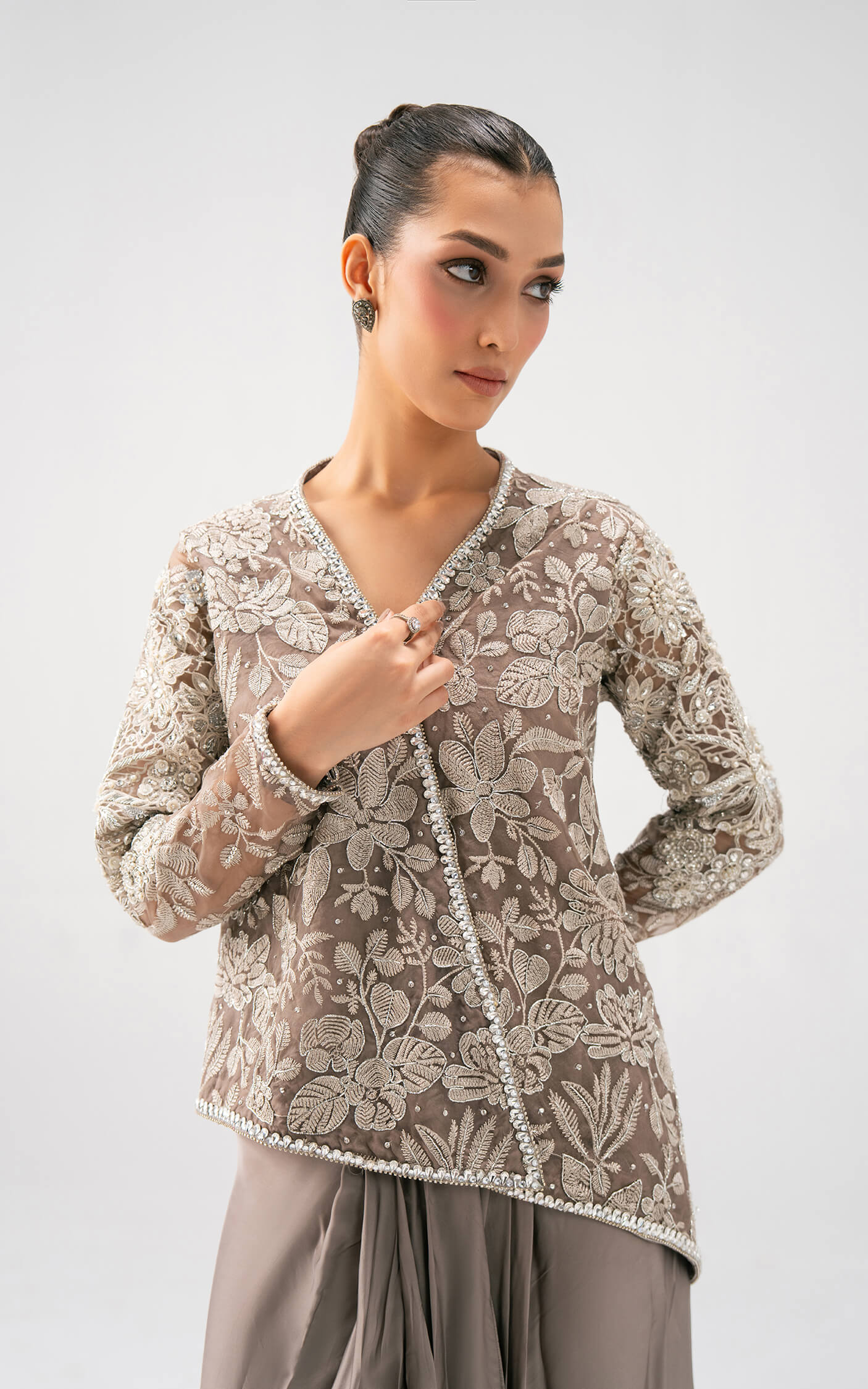 Asifa and Nabeel | Lyle Luxury Formals 25 | Taupe Bloom Drape Set