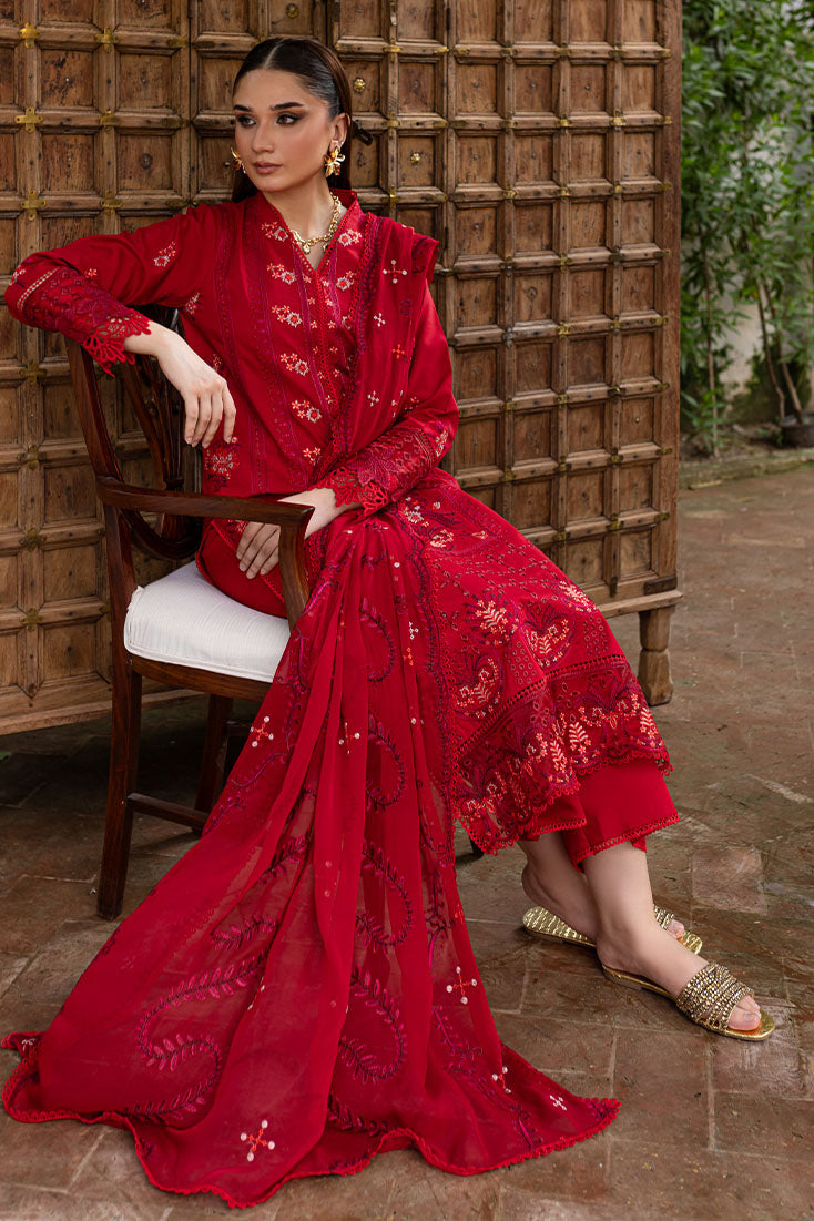 Marjjan | Aangan Embroidered Viscose |  PEV-24 B (RED)