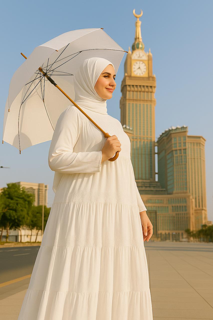 High Tiered Modesty White Hajj & Umrah Abaya