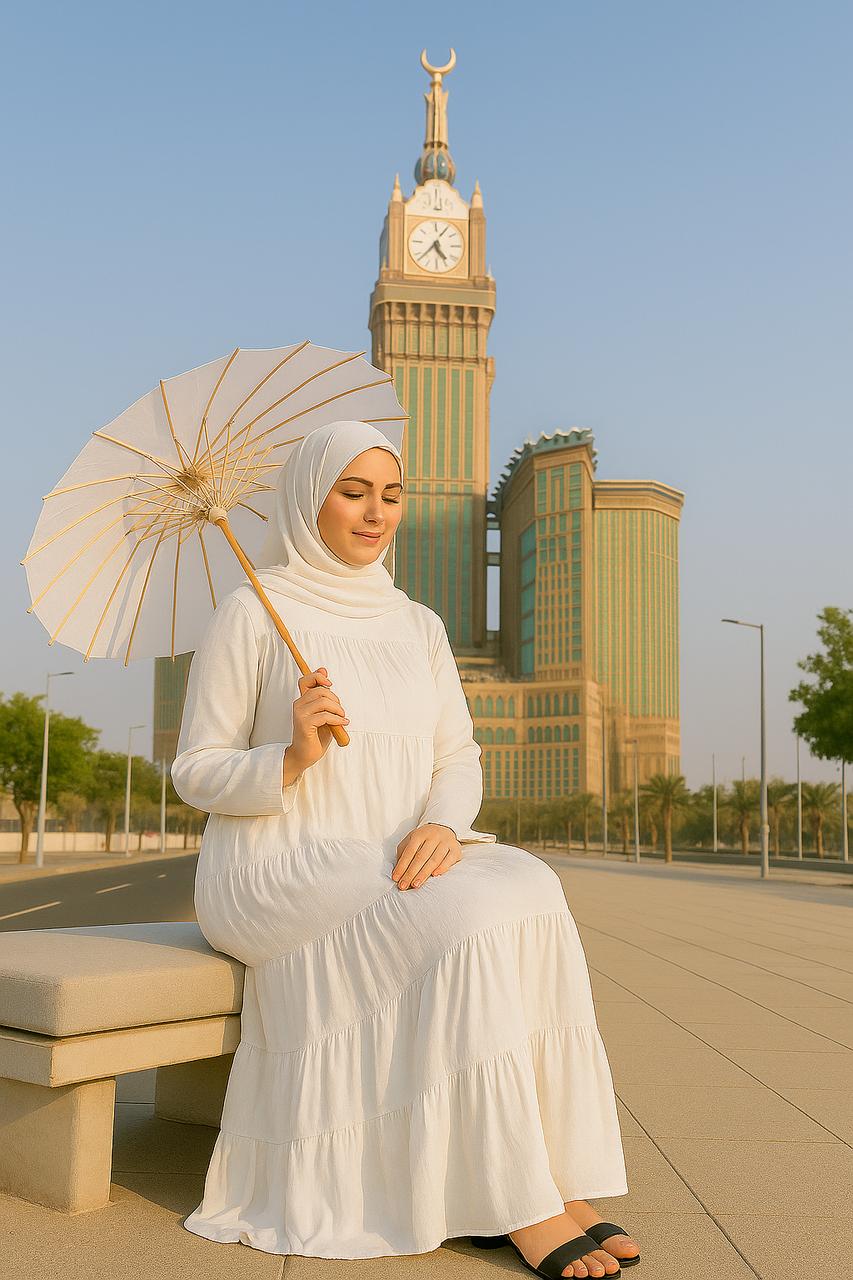 High Tiered Modesty White Hajj & Umrah Abaya