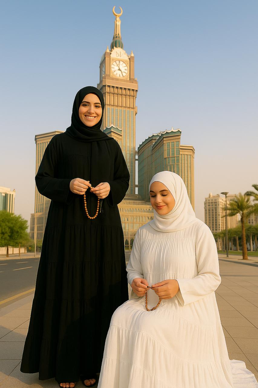 High Tiered Modesty White Hajj & Umrah Abaya