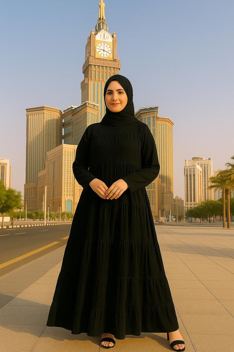 High Tiered Modesty Black Hajj & Umrah Abaya
