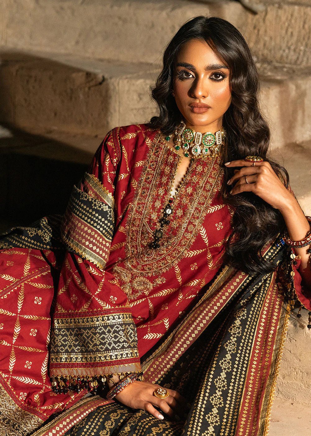 Alkaram | Spring Summer Festive 24 | Embroidered Cambric Red