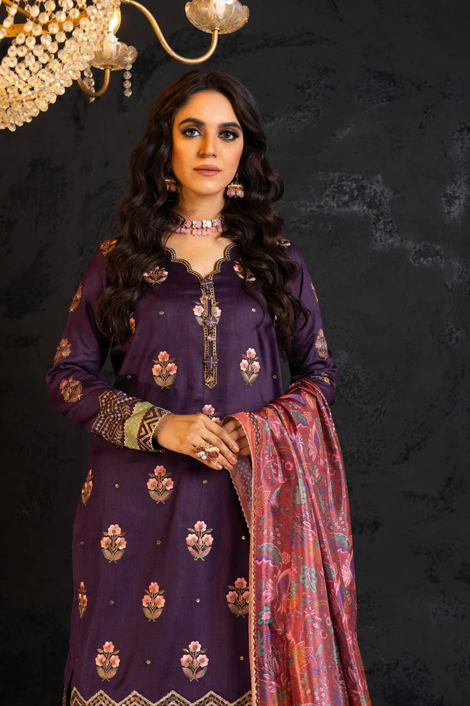Alkaram | Spring Summer Festive 24 | Embroidered Cotton Satin Purple