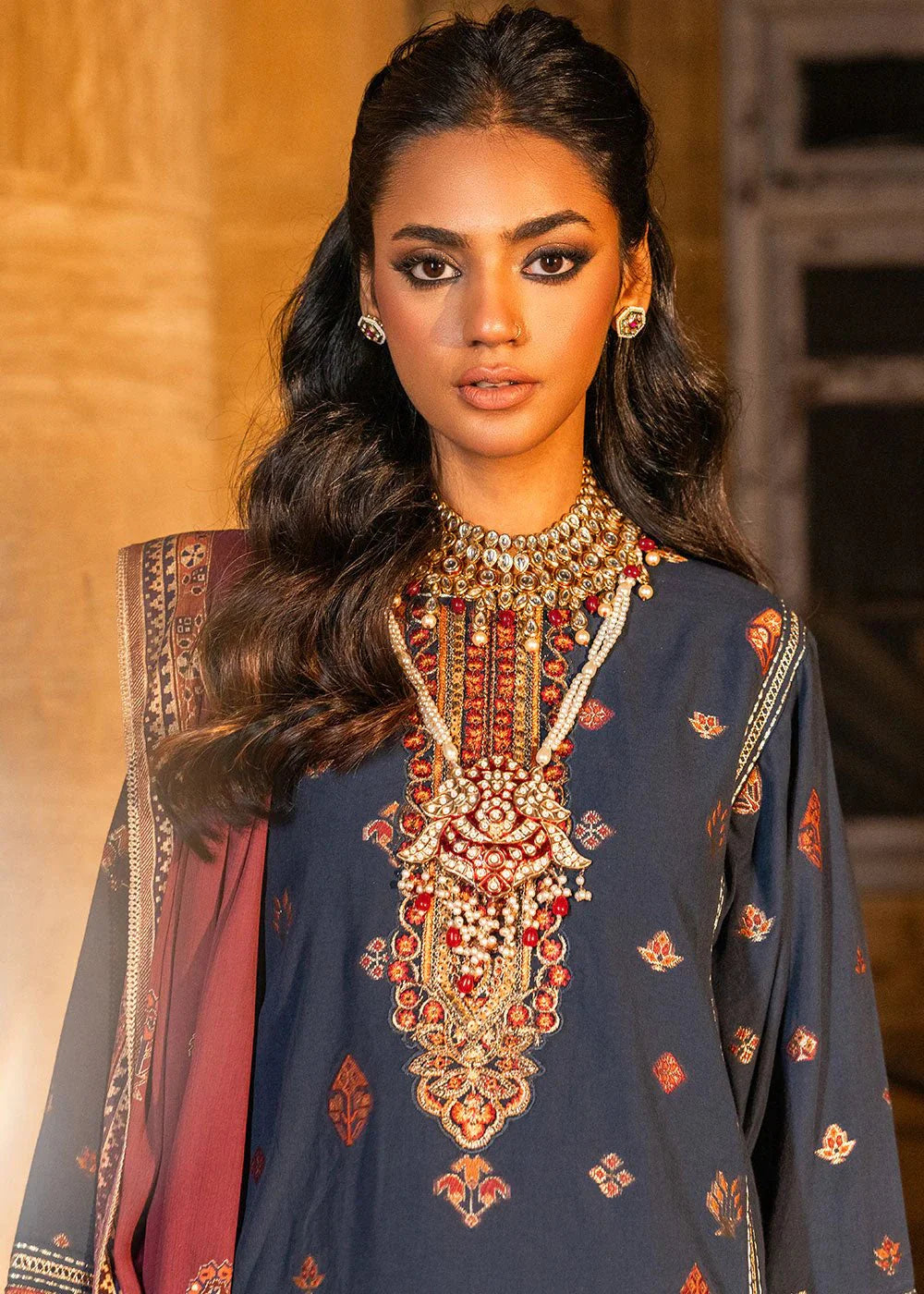 Alkaram | Spring Summer Festive 24 | Embroidered Dobby Dark Blue