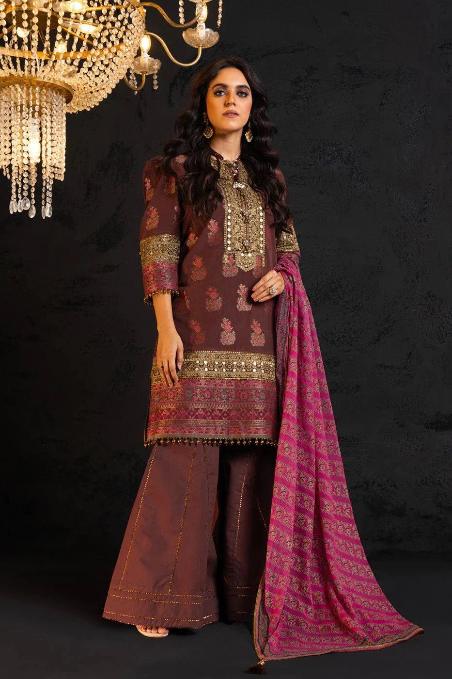 Alkaram | Spring Summer Festive 24 | Embroidered Jacquard Brown