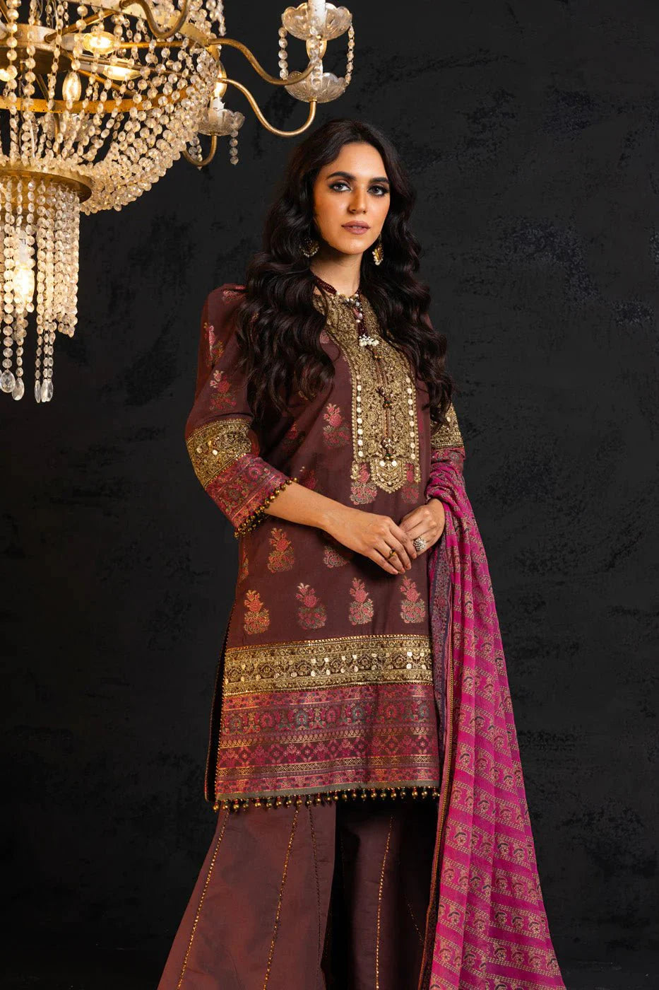 Alkaram | Spring Summer Festive 24 | Embroidered Jacquard Brown