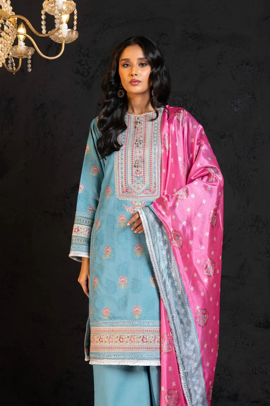 Alkaram | Spring Summer Festive 24 | Embroidered Jacquard Light Blue