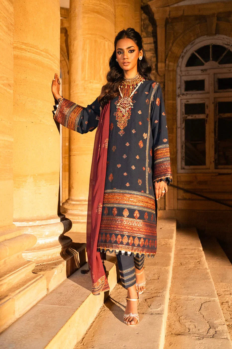 Alkaram | Spring Summer Festive 24 | Embroidered Jacquard Navy Blue
