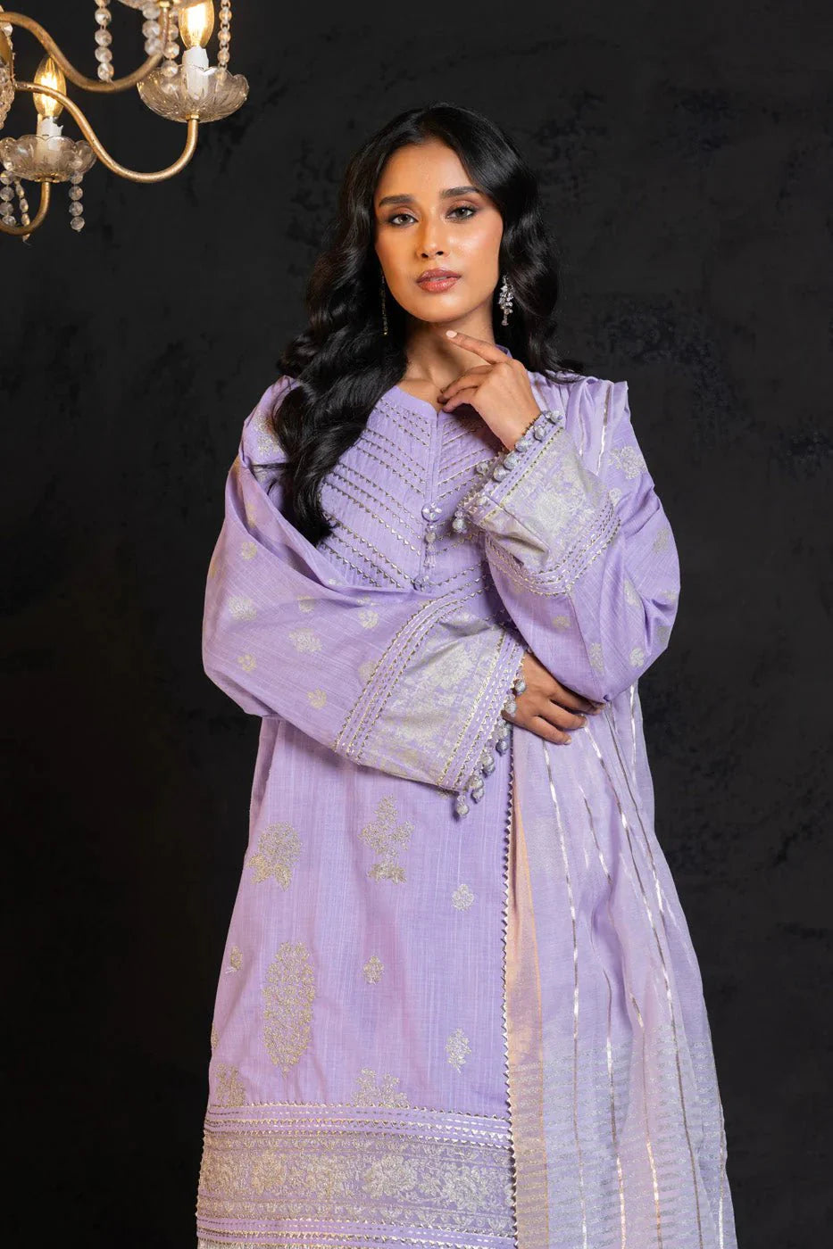 Alkaram | Spring Summer Festive 24 | Embroidered Two Way Slub Lavender