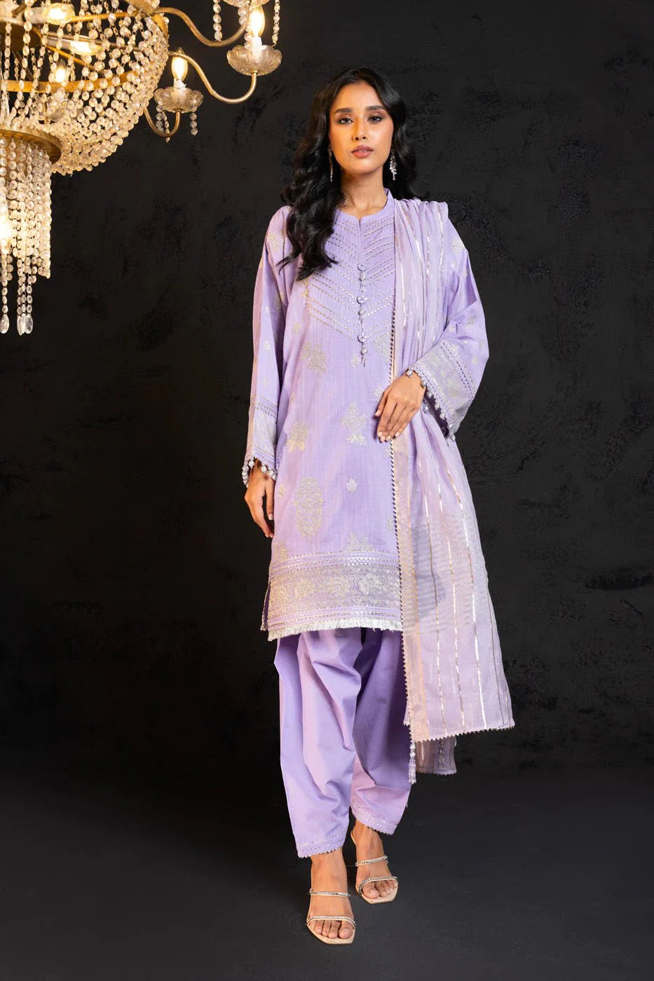 Alkaram | Spring Summer Festive 24 | Embroidered Two Way Slub Lavender