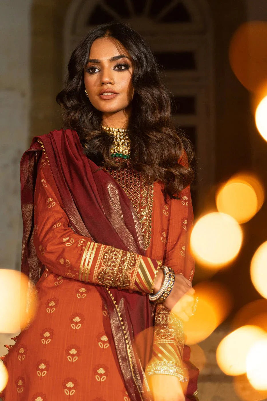 Alkaram | Spring Summer Festive 24 | Embroidered Two Way Slub Rust