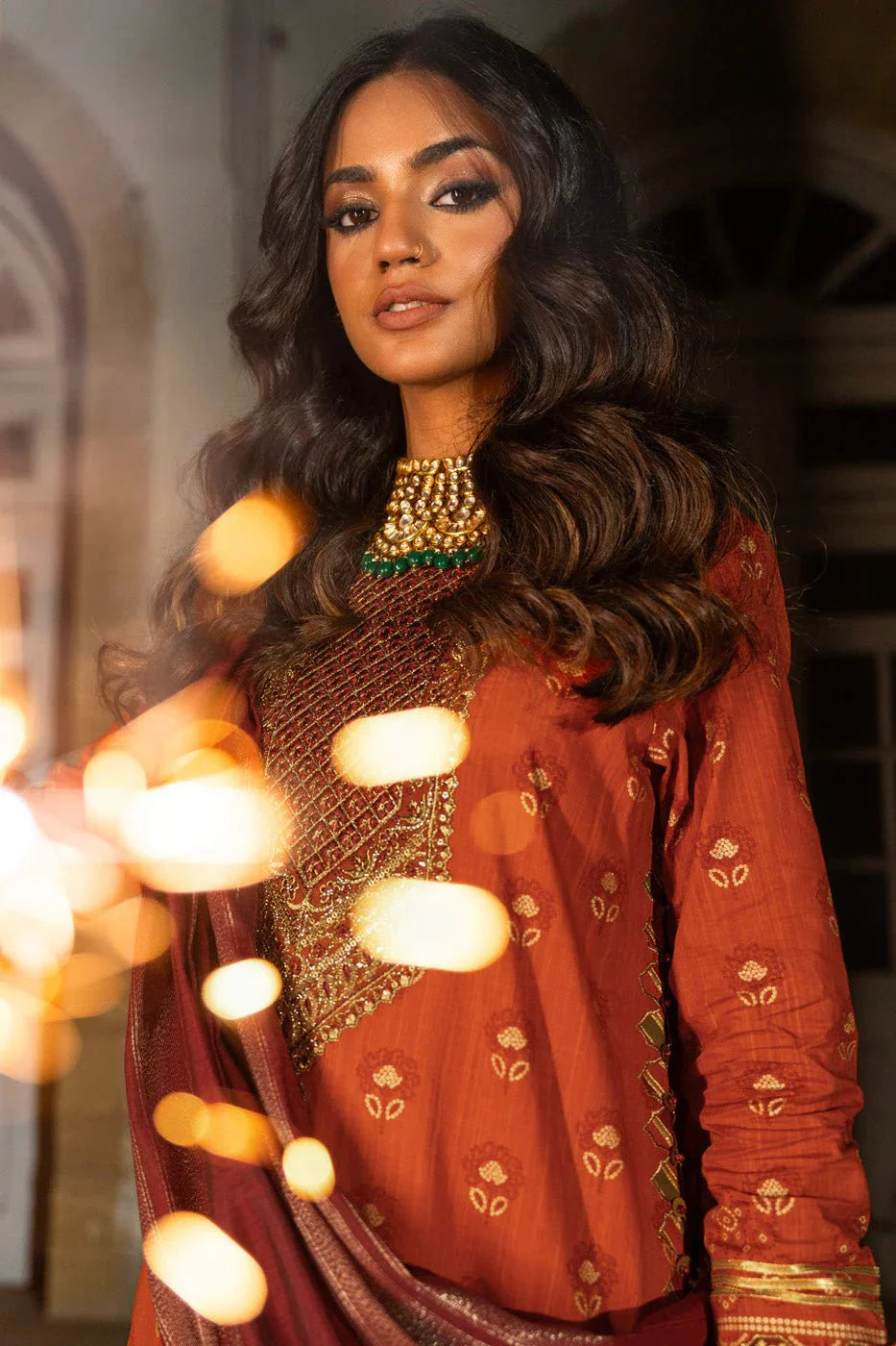 Alkaram | Spring Summer Festive 24 | Embroidered Two Way Slub Rust