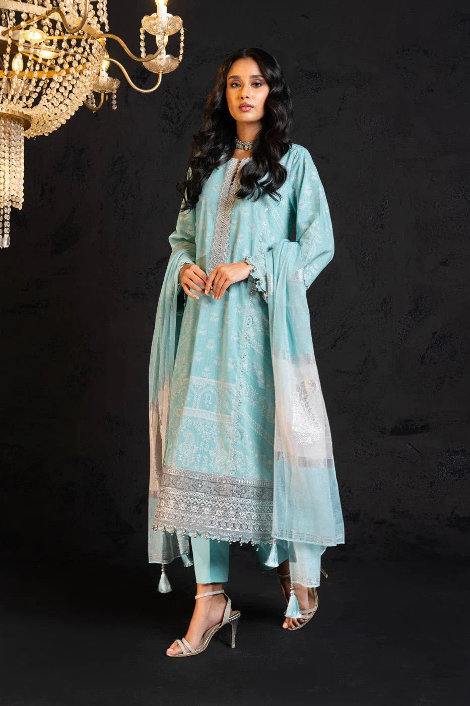 Alkaram | Spring Summer Festive 24 | Embroidered Two Way Slub Sky Blue
