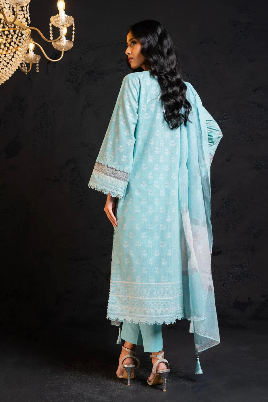 Alkaram | Spring Summer Festive 24 | Embroidered Two Way Slub Sky Blue