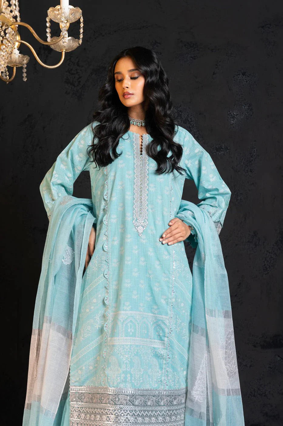 Alkaram | Spring Summer Festive 24 | Embroidered Two Way Slub Sky Blue