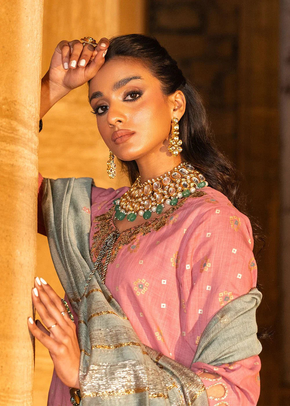 Alkaram | Spring Summer Festive 24 | Embroidered Two Way Slub Tea Pink