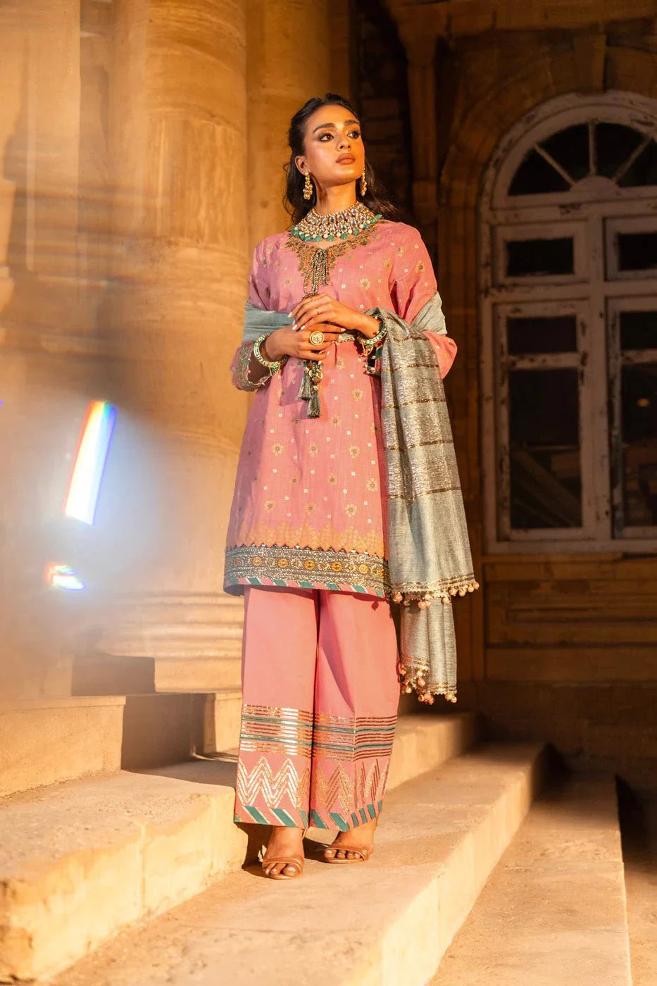 Alkaram | Spring Summer Festive 24 | Embroidered Two Way Slub Tea Pink