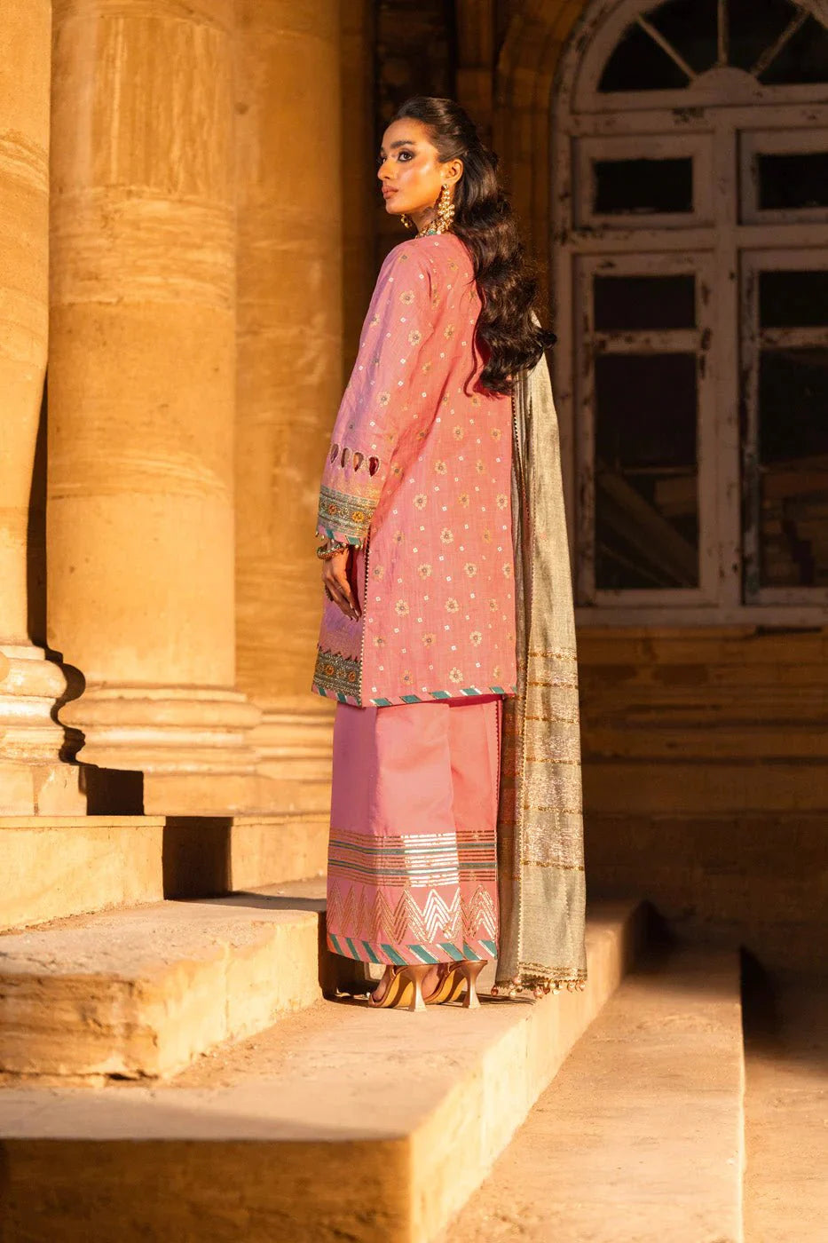 Alkaram | Spring Summer Festive 24 | Embroidered Two Way Slub Tea Pink