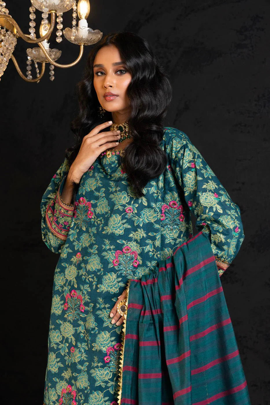 Alkaram | Spring Summer Festive 24 | Embroidered Two Way Slub Teal