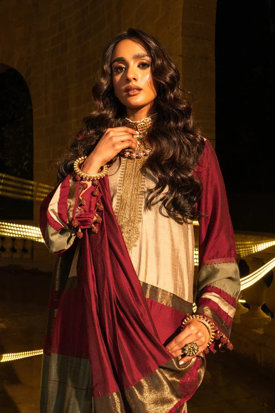 Alkaram | Spring Summer Festive 24 | Embroidered Yarn Dyed Beige