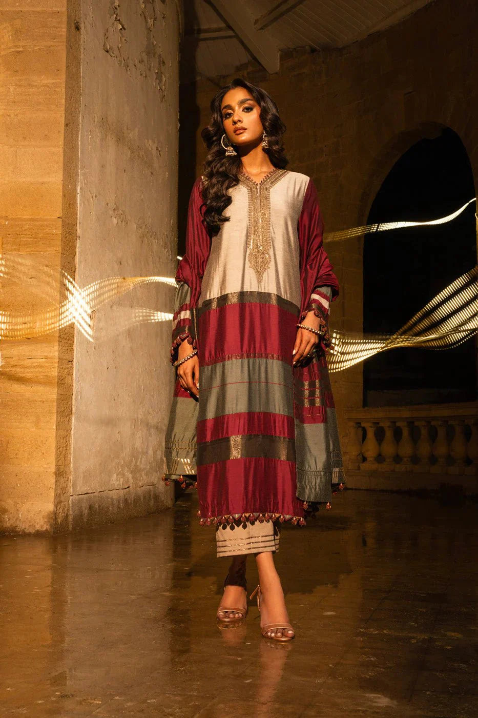 Alkaram | Spring Summer Festive 24 | Embroidered Yarn Dyed Beige