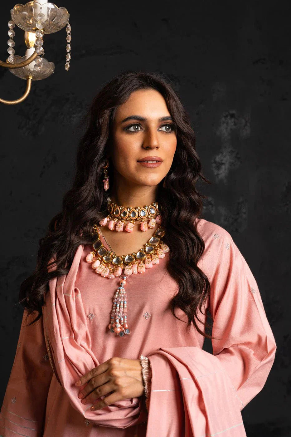 Alkaram | Spring Summer Festive 24 | Embroidered Yarn Dyed Salmon Pink