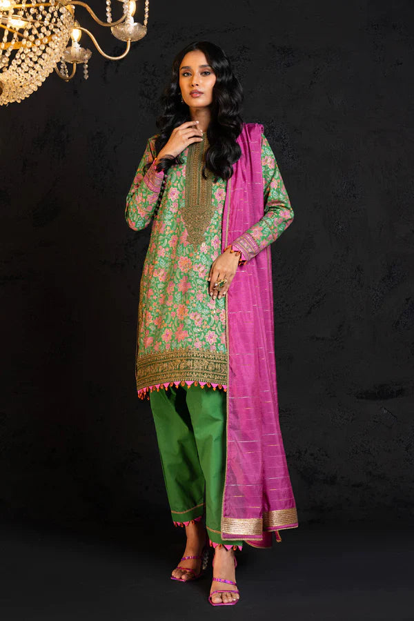 Alkaram | Spring Summer Festive 24 | Embroidered Dobby Green