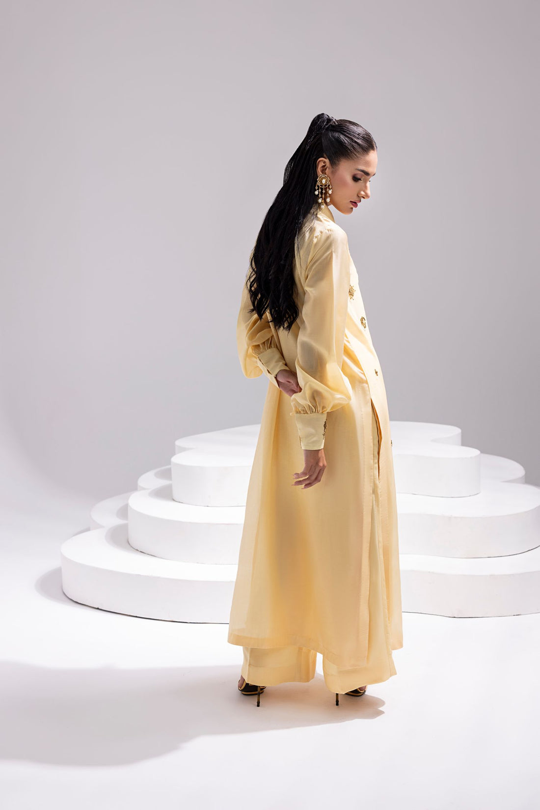 Amani | Aira Festive Wear | ALARA- Hand Embellished Butter Silk Shirt with Wide-Leg Trousers