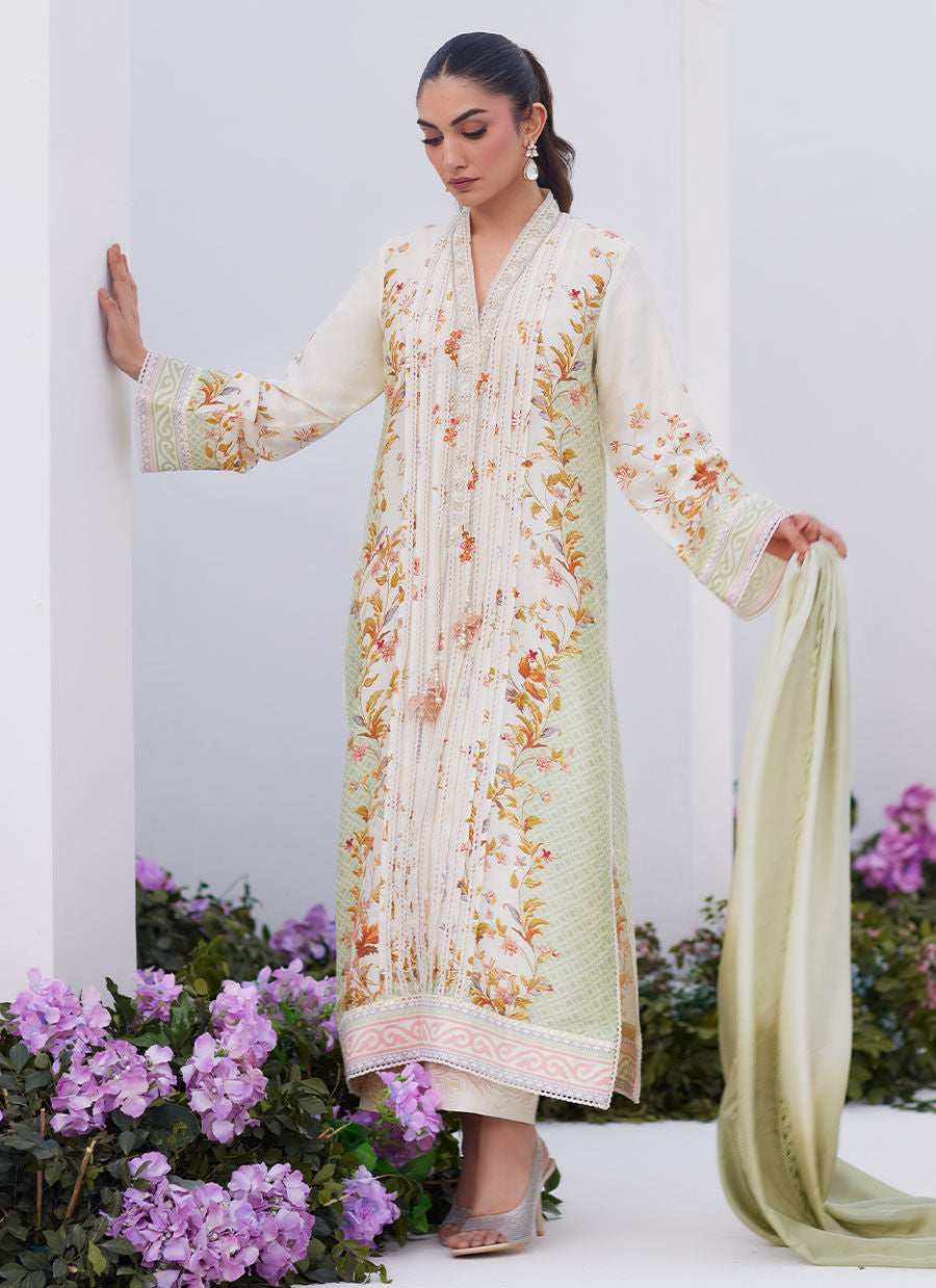 Farah Talib Aziz | Zaza Prints 24 | SAGE TRELLIS SHIRT AND DUPATTA